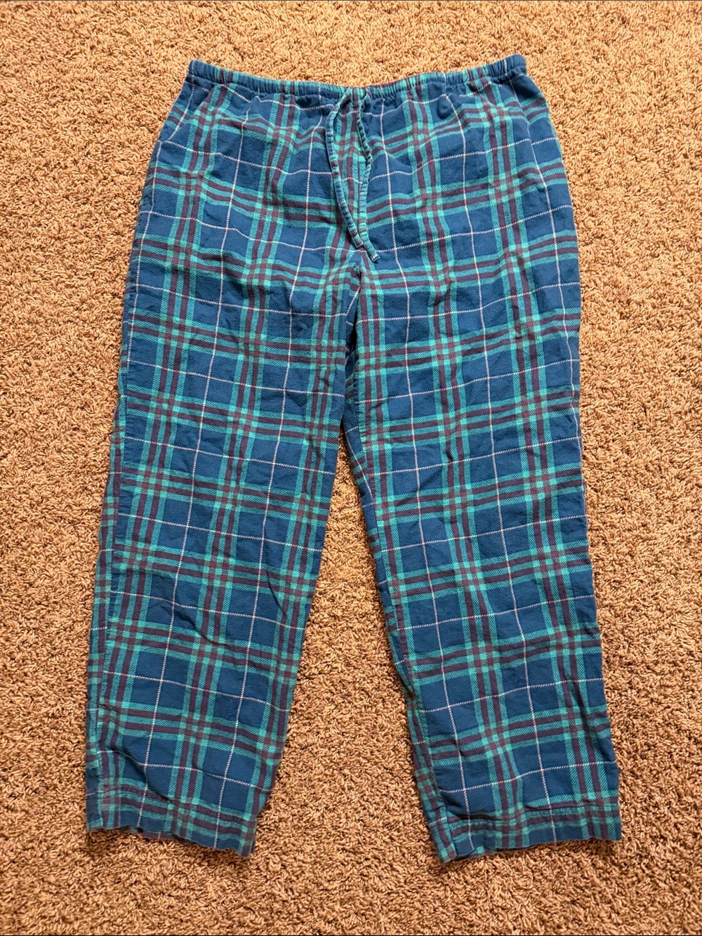 L.L. Bean Blue and Green Plaid Fleece Lounge Pants